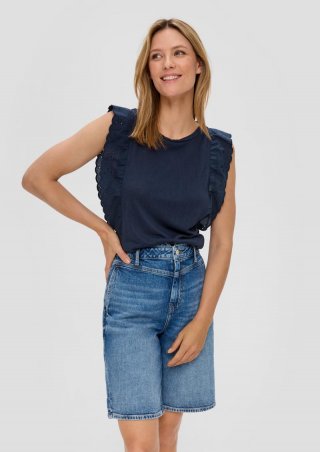 s.Oliver Gerade geschnittenes Top aus Viskose-Stretch mit bestickten Flügelärmeln - tiefblau