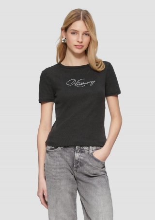 s.Oliver Rippshirt mit Acid-Waschung und Strass-Wording - schwarz