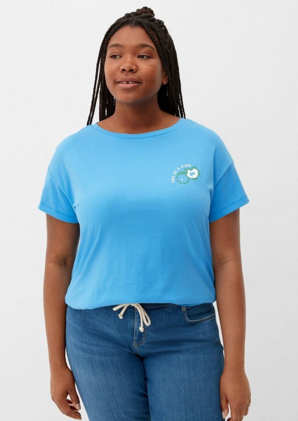 s.Oliver T-Shirt mit gummiertem Print - azurblau