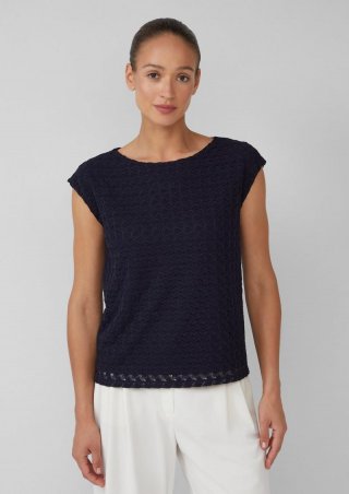 s.Oliver Ärmelloses Shirt aus Strickjersey mit U-Boot-Ausschnitt - navy