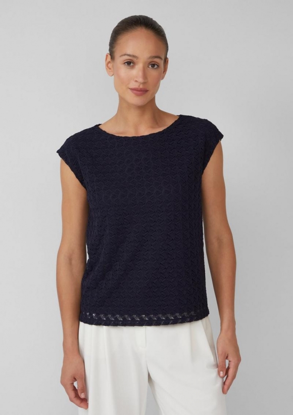 s.Oliver Ärmelloses Shirt aus Strickjersey mit U-Boot-Ausschnitt - navy