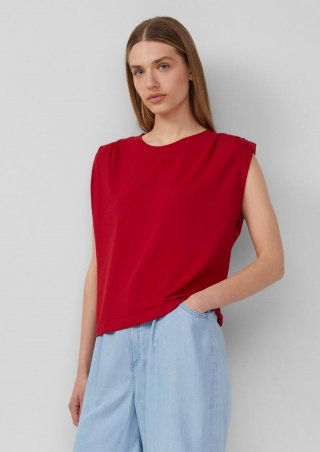 s.Oliver Verkürztes T-Shirt mit Faltendetails - mohnrot