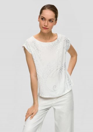 s.Oliver Baumwoll-T-Shirt mit Frontprint - ecru