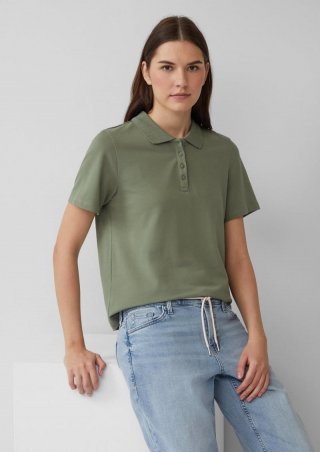 s.Oliver Verkürztes Poloshirt aus Baumwollpiqué - olivgrün