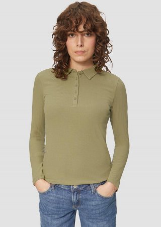 s.Oliver Schmal geschnittenes Rippshirt mit Polokragen - olivgrün