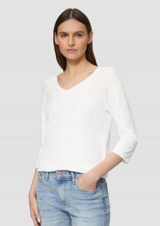s.Oliver Jerseyshirt mit V-Ausschnitt und 3/4-Ärmeln - weiß