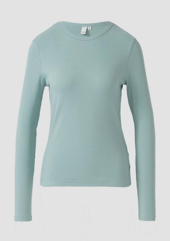 s.Oliver Geripptes Longsleeve im Slim Fit - pastelltürkis