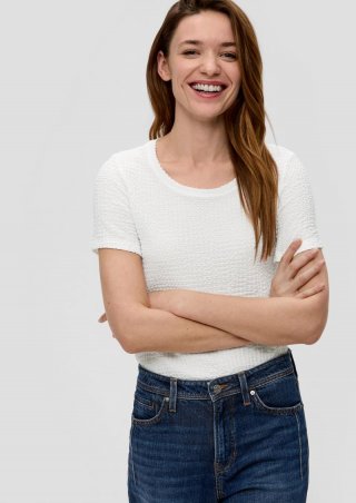 s.Oliver T-Shirt aus Struktur-Jersey - creme