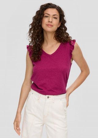 s.Oliver V-Neck-Top aus Jersey mit Rüschen - pink