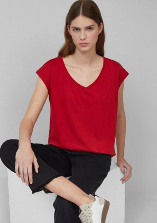 s.Oliver Ärmelloses Relaxed-Fit-Shirt mit Cut-out und Schleife - mohnrot