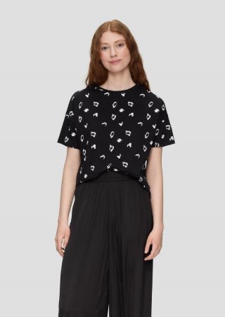 s.Oliver T-Shirt aus Baumwolle mit All-over-Print im Loose Fit - schwarz