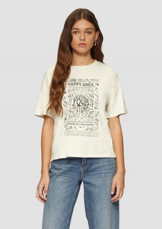 s.Oliver Loose Fit-Shirt mit platziertem Print - ecru