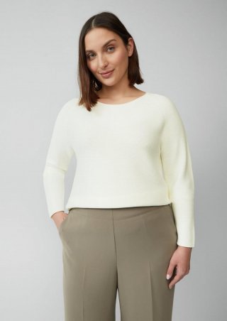 s.Oliver Strickpullover mit U-Boot-Ausschnitt und Rollsaum - ecru
