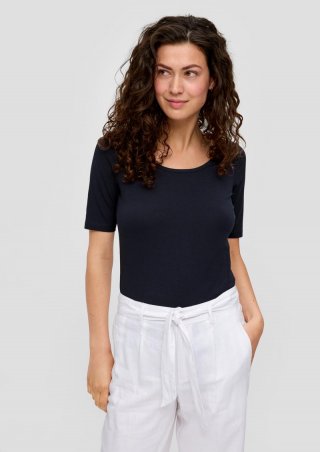 s.Oliver Elastisches Jersey-Shirt mit U-Ausschnitt - navy