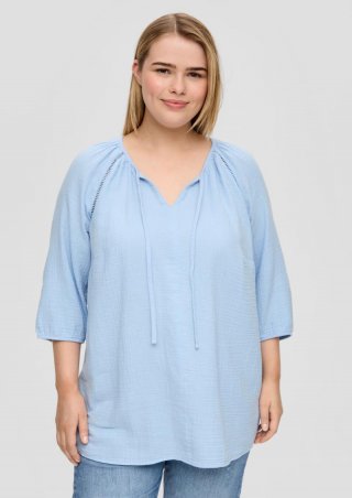 s.Oliver Baumwoll-Bluse mit Raffung und Rundhals-Ausschnitt - himmelblau