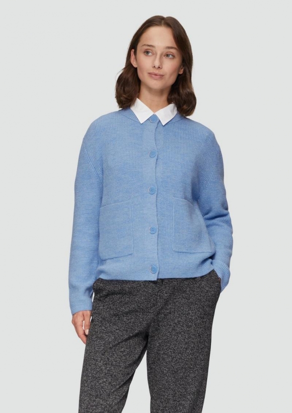 s.Oliver Strickjacke aus Alpakamix mit aufgesetzten Taschen - himmelblau