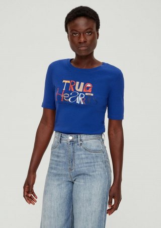 s.Oliver Baumwollshirt mit glänzendem Frontprint - ozeanblau
