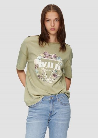 s.Oliver Baumwoll-T-Shirt im Loose Fit mit Front-Print - salbeigrün
