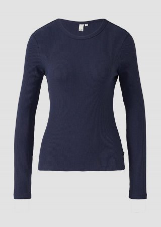s.Oliver Geripptes Longsleeve im Slim Fit - tiefblau