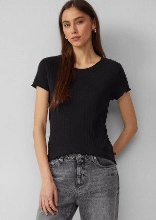 s.Oliver T-Shirt mit Ajour-Muster - schwarz
