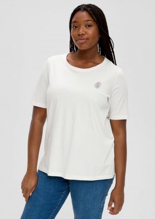 s.Oliver T-Shirt mit gummiertem Print - ecru
