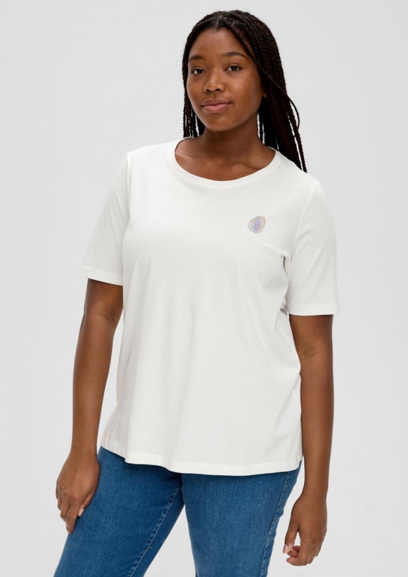 s.Oliver T-Shirt mit gummiertem Print - ecru