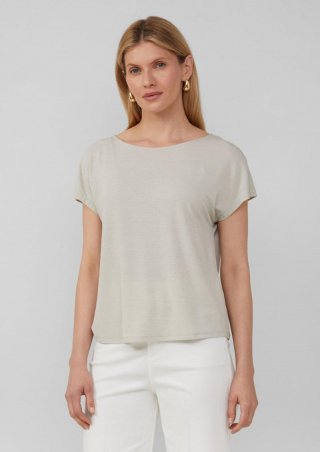 s.Oliver T-Shirt im Relaxed Fit mit Glitzergarn und U-Boot-Ausschnitt - helles beige