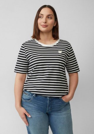 s.Oliver Gestreiftes T-Shirt mit Herz-Stickerei - schwarz