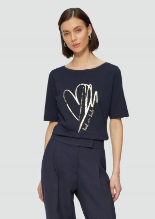 s.Oliver T-Shirt aus Baumwollmix mit Metallic-Print - navy