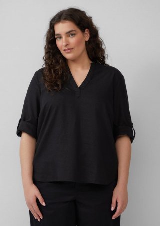 s.Oliver Leinenmix-Bluse mit Turn-up - schwarz