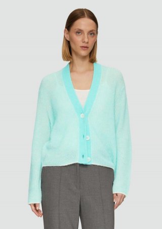 s.Oliver Lockere Strickjacke aus Alpakamix mit Rippstruktur - helles türkis