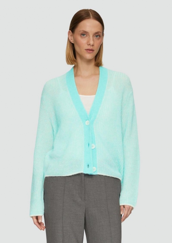 s.Oliver Lockere Strickjacke aus Alpakamix mit Rippstruktur - helles türkis