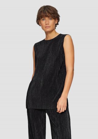 s.Oliver Plissiertes Jersey-Top mit Glitzereffekt - schwarz