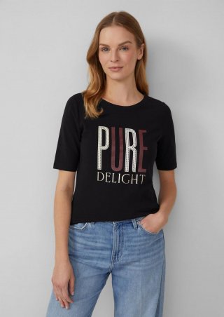 s.Oliver Jersey-T-Shirt im Slim Fit mit Frontprint - schwarz