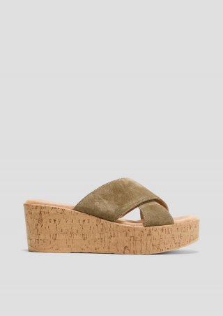 s.Oliver Sandalen aus Leder mit Keilabsatz - olivgrün