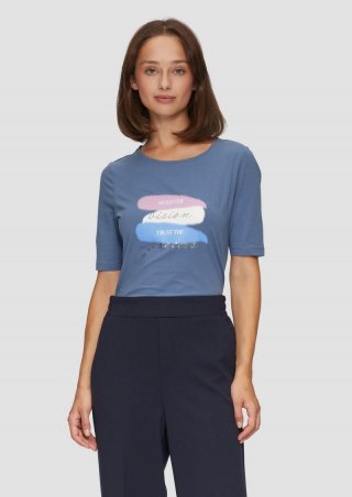s.Oliver Elastisches T-Shirt mit Frontprint - blau