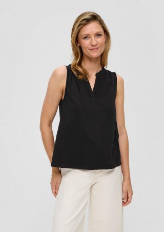 s.Oliver Ärmelloses Shirt mit Tunika-Ausschnitt und Garment Dye - schwarz