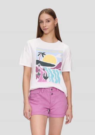 s.Oliver Baumwoll-T-Shirt im Loose Fit mit Artwork-Print - weiß