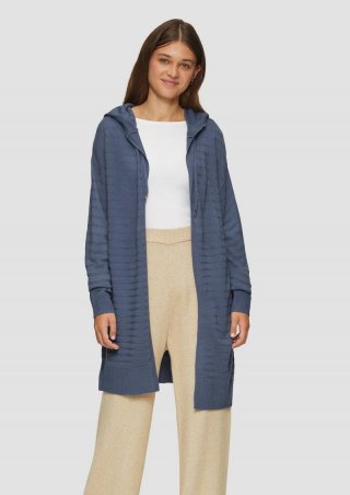 s.Oliver Strickjacke mit Kapuze und Streifenstruktur - blau
