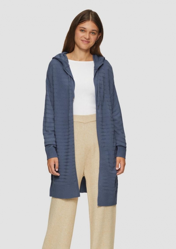 s.Oliver Strickjacke mit Kapuze und Streifenstruktur - blau