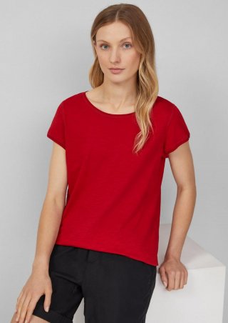 s.Oliver T-Shirt mit Rollkanten und Flammgarnstruktur - rot