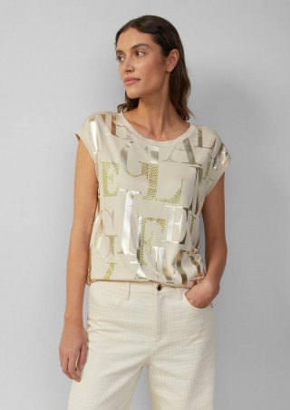 s.Oliver T-Shirt mit glänzendem Folienprint - helles beige