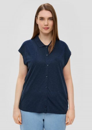 s.Oliver T-Shirt mit Knopfleiste und Polokragen - tiefblau