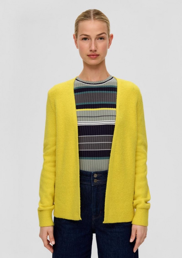 s.Oliver Offene Strickjacke aus Baumwollmix - senf