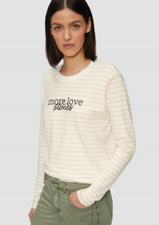 s.Oliver Gestreiftes Langarmshirt im Relaxed Fit mit Artwork - beige