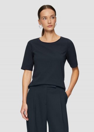 s.Oliver T-Shirt aus Baumwollmix mit Doublelayer-Detail - navy