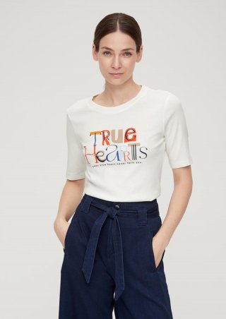 s.Oliver Baumwollshirt mit glänzendem Frontprint - ecru