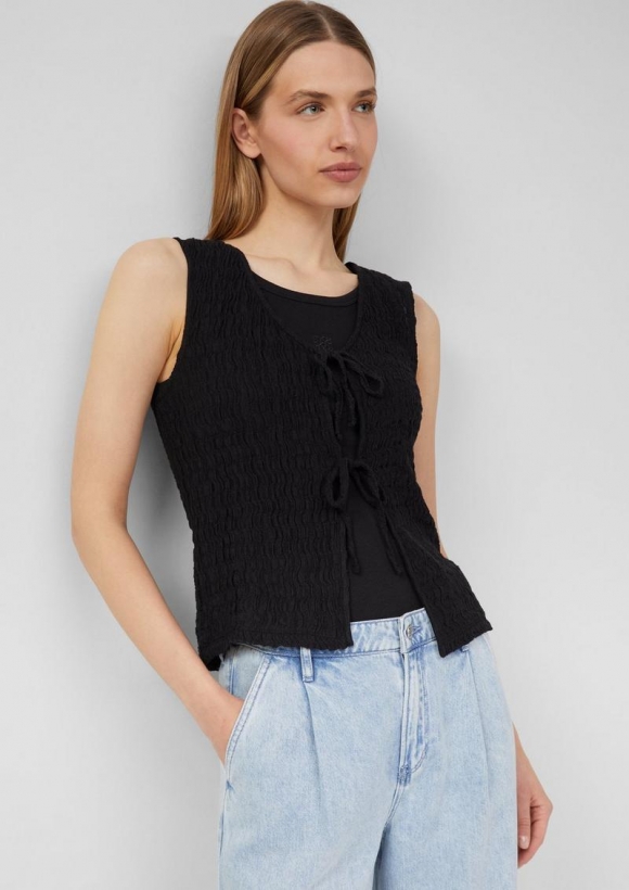 s.Oliver Strukturierte Slim-Fit-Weste aus Baumwollmix - schwarz