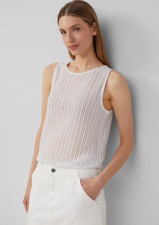 s.Oliver Transparentes Jersey-Top mit Rundhalsausschnitt - weiß