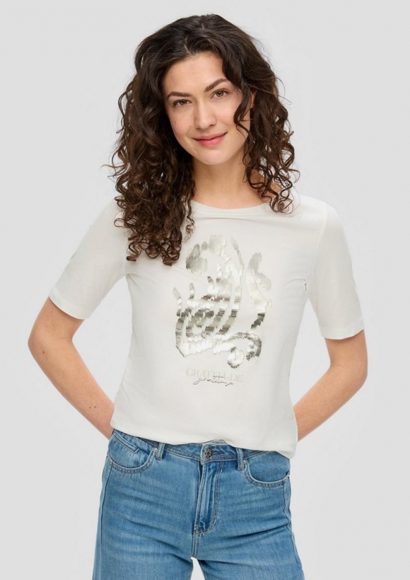s.Oliver T-Shirt aus Baumwollstretch - creme